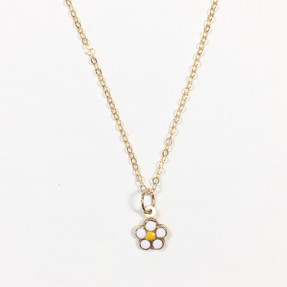 14k Gold Tiny Dainty Daisy Flower Charm Necklace